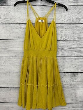 Jack by BB Dakota Mustard Yellow Tiered Spaghetti-Strap Mini Dress